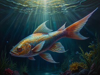 Fototapeta premium illustration of freshwater fish underwater