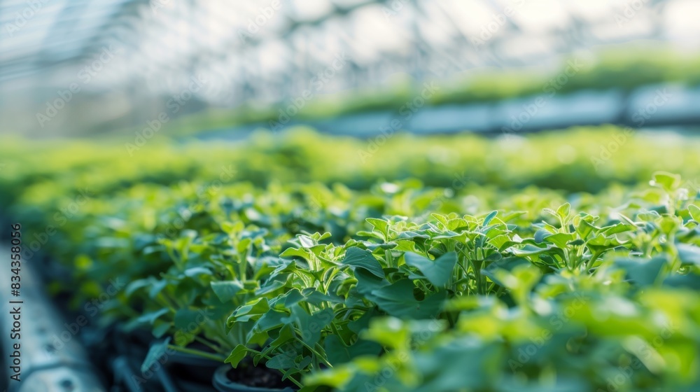 Poster a futuristiclooking greenhouse using advanced technology to monitor and predict crop yields for maxi