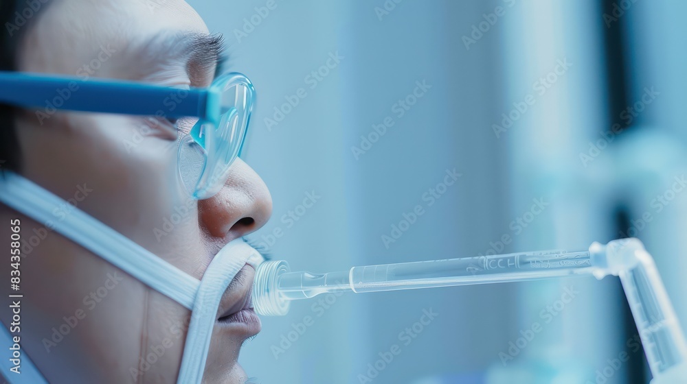 Aufkleber lung function test: a patient undergoing a spirometry test with clear copy space around the image fo