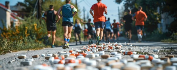 Obraz premium People participating in a charity run to raise awareness about drug abuse