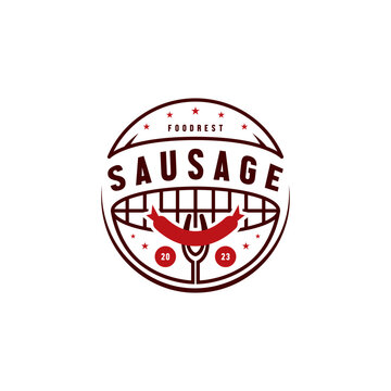 vintage grilled sausage meat illustration for barbecue logo design 2