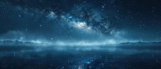 Beneath the starry expanse of the night sky, a blank mockup of professionalism stands, illuminated by the soft glow of moonlight.