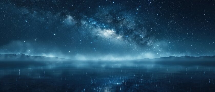 Beneath the starry expanse of the night sky, a blank mockup of professionalism stands, illuminated by the soft glow of moonlight.