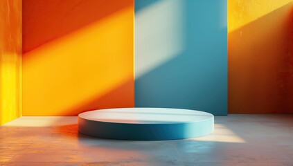 Graphic Presentation Template with Saturated Orange Background and Circular Azure Base