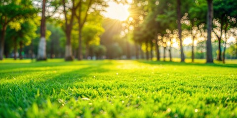 Park Lawn Blur: A green, well-maintained blurred background of a park lawn, ideal for outdoor and recreational themes.
