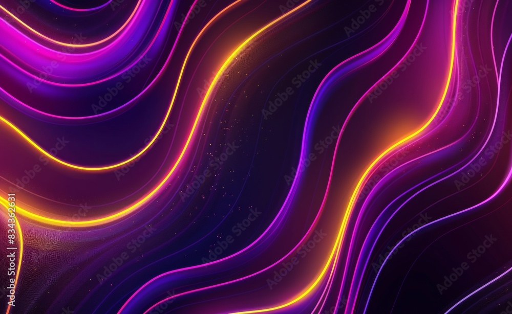 Poster abstract background with colorful neon light and glow lines on a dark black color