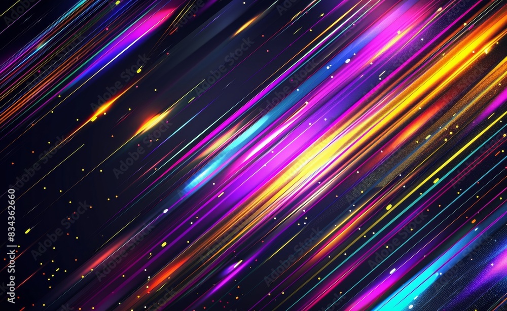 Poster abstract background with colorful neon light and glow lines on a dark black color