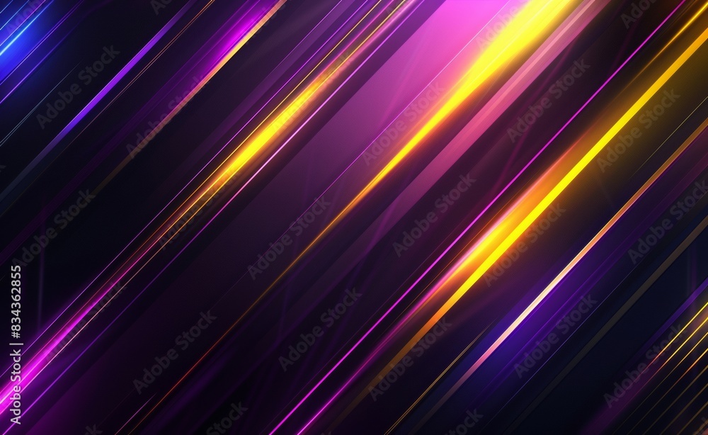 Poster abstract background with colorful neon light and glow lines on a dark black color