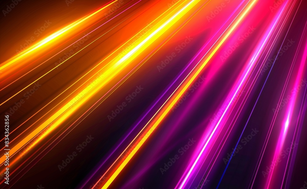 Poster abstract background with colorful neon light and glow lines on a dark black color