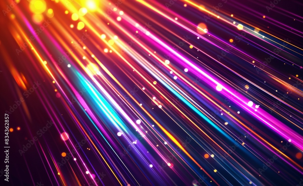 Poster abstract background with colorful neon light and glow lines on a dark black color