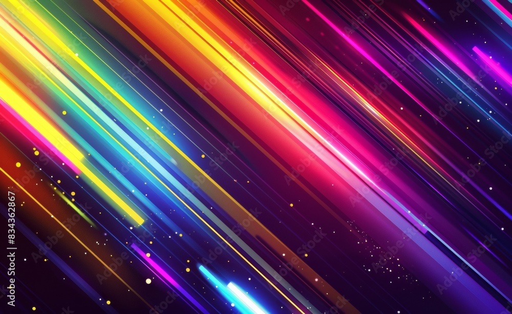 Poster abstract background with colorful neon light and glow lines on a dark black color