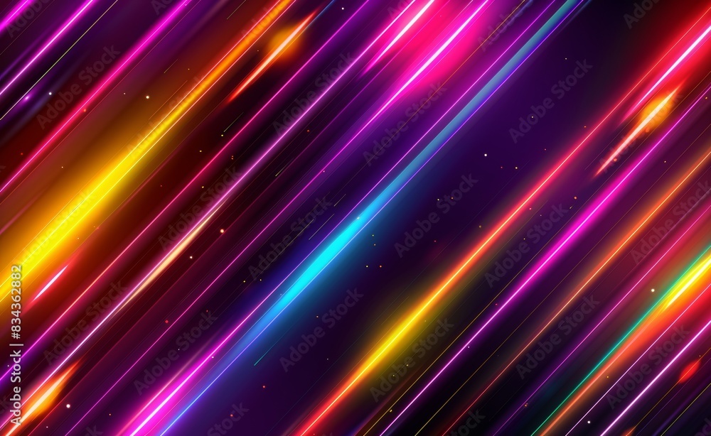 Poster abstract background with colorful neon light and glow lines on a dark black color