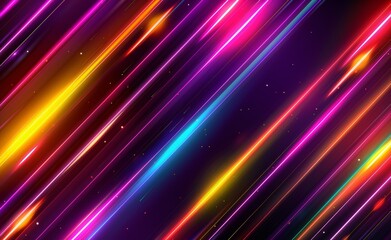 Fototapeta premium Abstract background with colorful neon light and glow lines on a dark black color