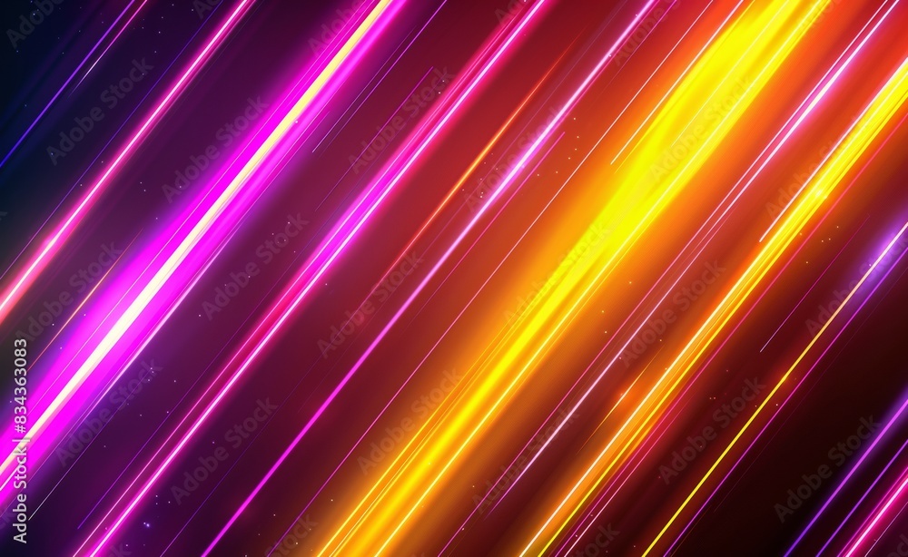 Poster abstract background with colorful neon light and glow lines on a dark black color