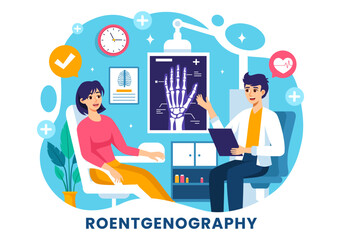 Roentgenography Vector Illustration with Fluorography Body Checkup Procedure, X-ray Scanning or Roentgen in Health Care in a Flat Cartoon Background
