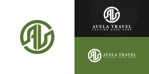 Abstract initial circle letter AV or VA logo in green color isolated on multiple background colors. The logo is suitable for transportation and travel company logo design inspiration templates.