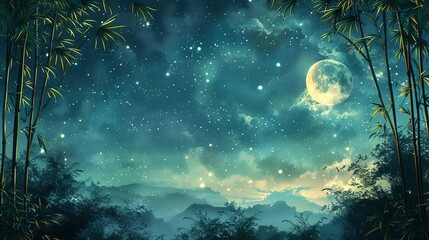 Fototapeta premium Cosmic Constellation: Tanabata Night Sky Frame Art