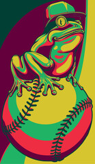 vector illustration of frog on baseball ball.