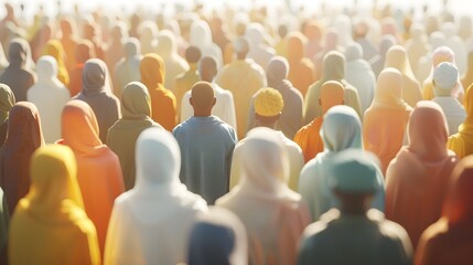 Obraz premium Diverse crowd gathered in a bustling urban setting,representing unity and inclusion in a multicultural community