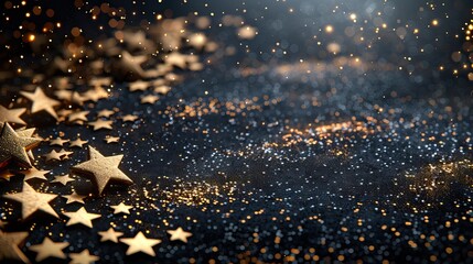 A classic black and gold background with stars and ample space for celebratory writing. - Event decoration background