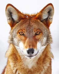 Fototapeta premium Mystic portrait of Ethiopian Wolf , copy space on right side, Anger, Menacing, Headshot, Close-up View Isolated on white background