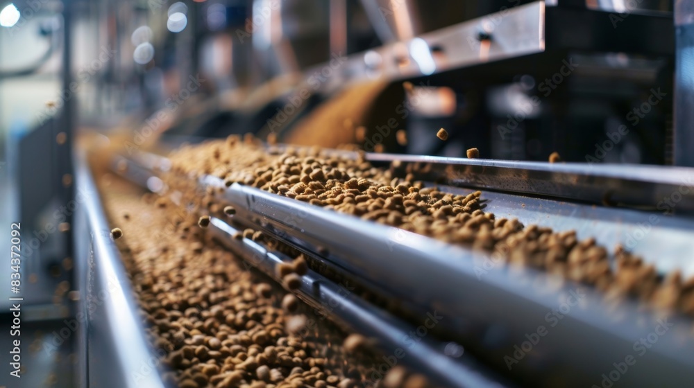 Poster an automated feeding system dispenses feed based on set schedules and dietary requirements.