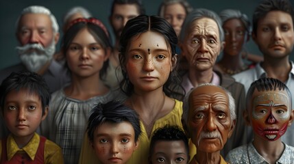 Fototapeta premium Diverse group of people from different ages and ethnicities in a crowd