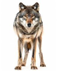 Obraz premium the Gray Wolf, portrait view, white copy space on right Isolated on white background