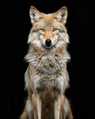 Fototapeta premium the Himalayan Wolf, portrait view, white copy space on right Isolated on black background