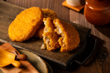 Potato croquette.
Photo of a delicious fried croquette.
