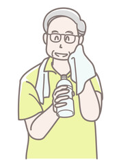 水分補給するシニア男性のイラスト
