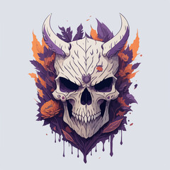 Fototapeta premium Demonic ancient skull warrior, powerful godlike entity stand tall above