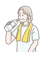 水分補給するシニア女性のイラスト