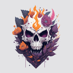Fiery flames surround a trendy skull, creating a vivid scene.