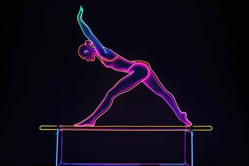 Neon line style gymnast on a balance beam
