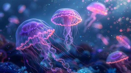 Mesmerizing Bioluminescent Jellyfish Floating in the Enchanting Underwater World