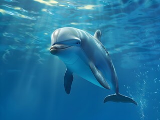 Naklejka premium Majestic Dolphin Gliding Through Turquoise Underwater Serenity