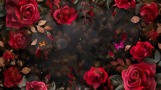 happy birthday red roses background. seamless looping overlay 4k virtual video animation background
