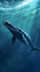 Fototapeta premium Majestic Humpback Whale Breaching the Oceanic Surface in Powerful Display of Aquatic Grace