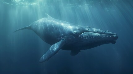Majestic Humpback Whale Gliding Through the Cerulean Depths of the Ocean