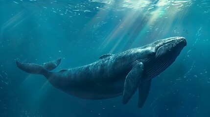 Fototapeta premium Majestic Humpback Whale Gliding Through the Vibrant Underwater Ocean