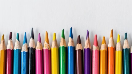 Colored pencils or crayons separated on a blank backdrop