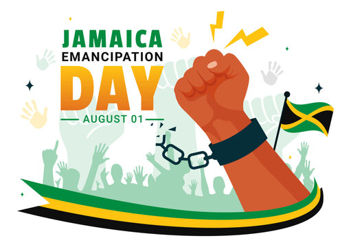 Vector Illustration of Jamaica Emancipation Day on August 1st with a Waving Flag and Patriotic Theme in a National Holiday Flat Cartoon Background