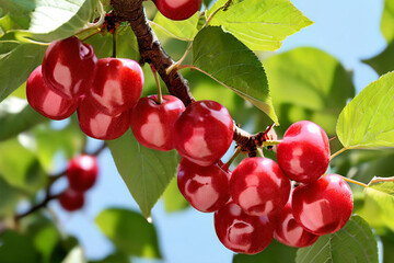 red cherries on a tree