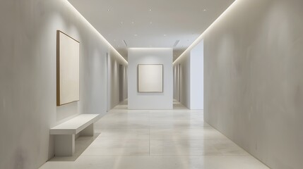 Bright and Minimalist Architectural Hallway with Sleek Tile Floors and Recessed Lighting