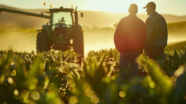 Two farmers discuss the benefits of using a smart fertilizer injection system such as reduced waste and enhanced crop quality.