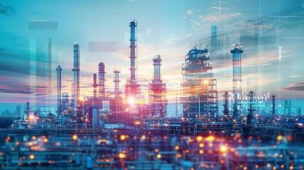 Future factory plant and energy industry concept in creative graphic design Oil