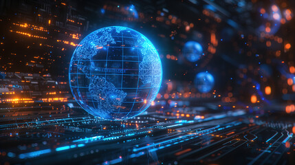 Obraz premium Blue Earth Tech Sci-Fi Abstract Line Light Beam Glossy Background