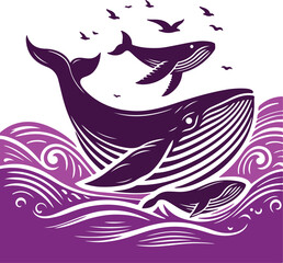 Obraz premium Whale Logo Design Silhouette with different color, suitable for t-shirt or wallpaper