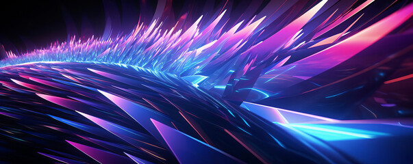 Create a dark blue background with glowing blue and purple crystals that appear to be floating in space.